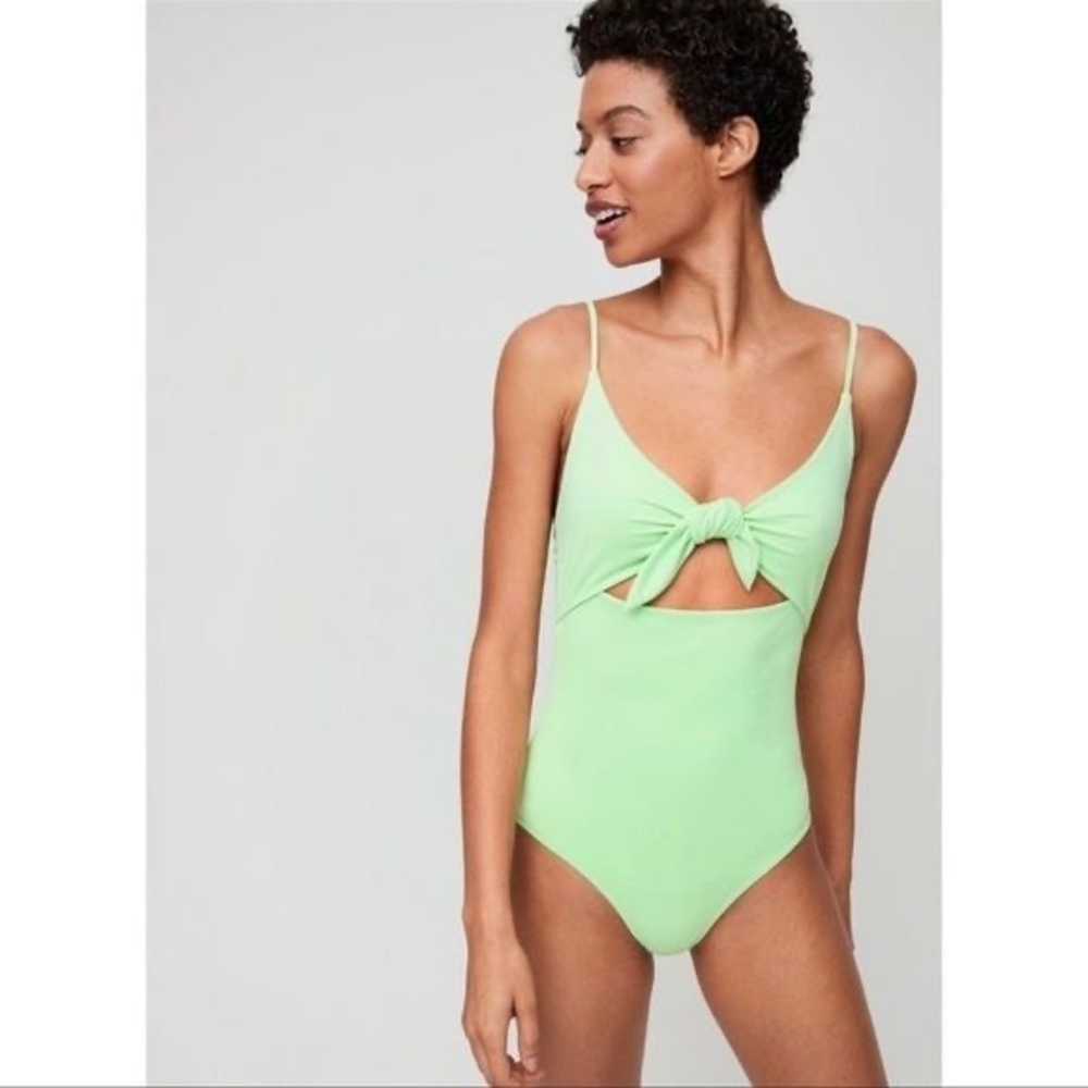 Wilfred Noe Bodysuit, Aritzia‎ Swimsuit, Sz Small, Lime Green Tie Front Swimsuit